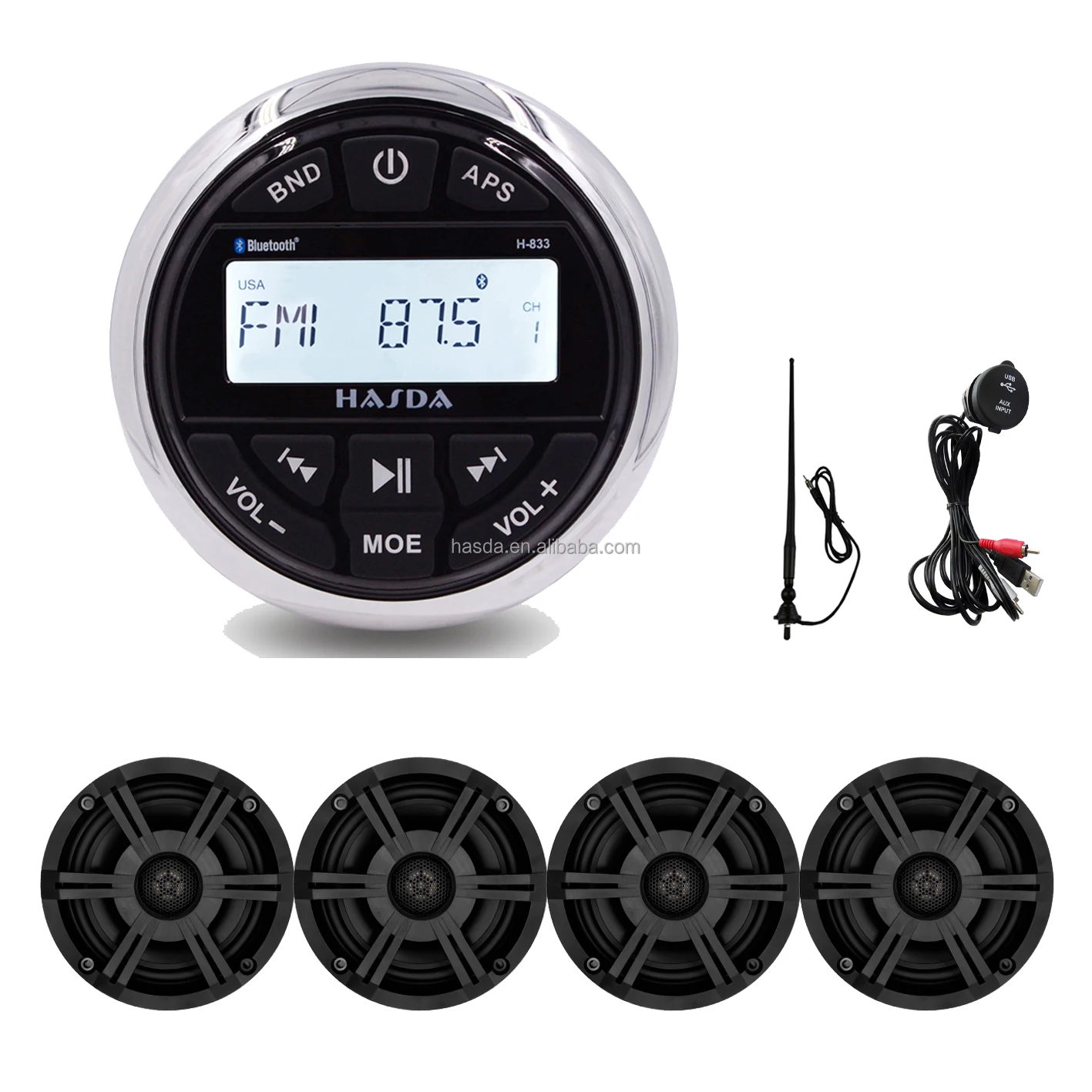 Marine Waterproof Audio System Kit for Boat ATV Outdoor Marine Audio Speaker in Boat
Marine Waterproof Audio System Kit for Boat ATV Outdoor Marine Audio Speaker in Boat