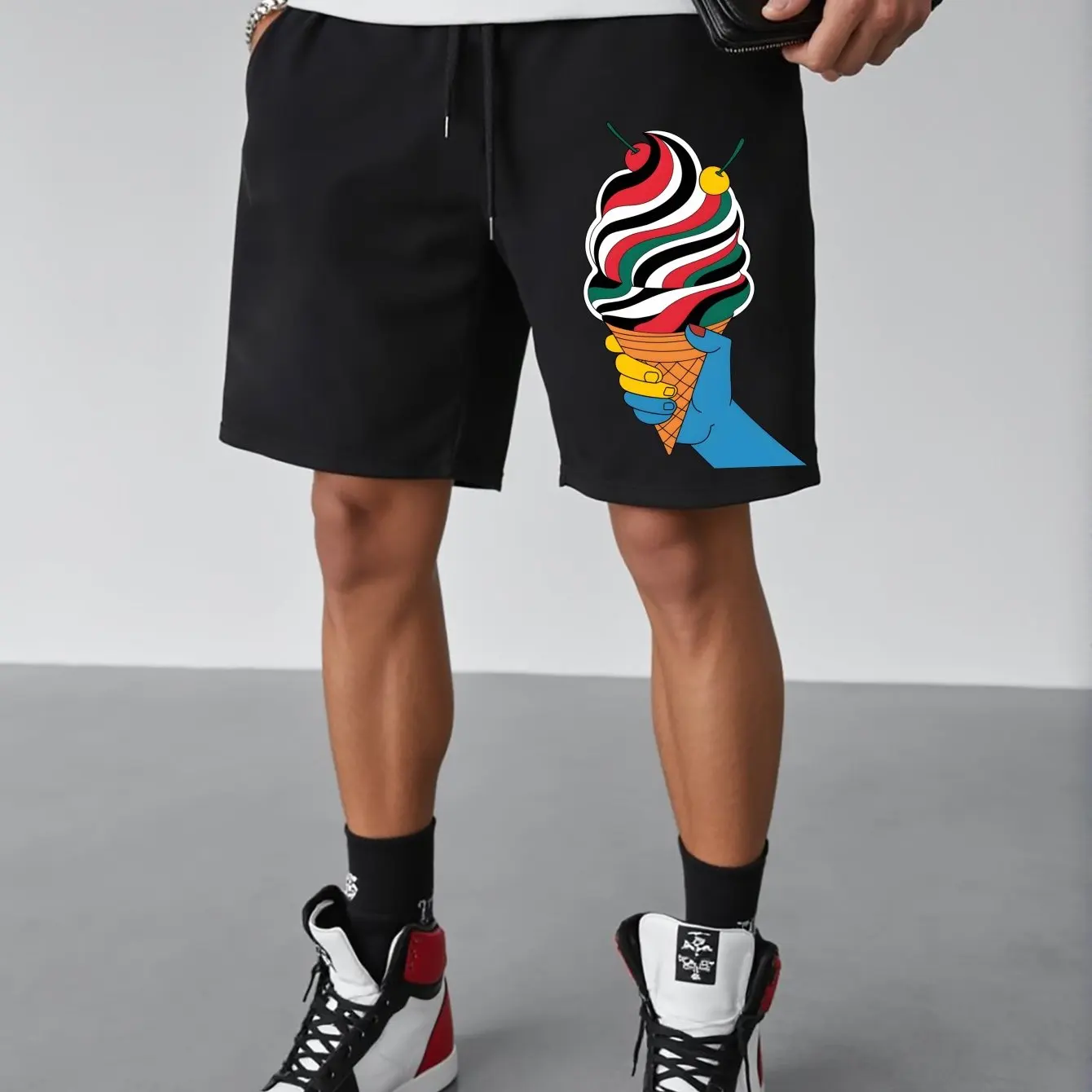 Men's Ice Cream Patterned Shorts with Waistband and Pockets, Summer Street Fashion Shorts
Men's Ice Cream Patterned Shorts with Waistband and Pockets, Summer Street Fashion Shorts