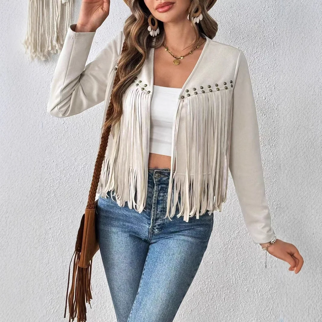 Womens Suede Coat V neck Tassel Cardigan
Womens Suede Coat V neck Tassel Cardigan