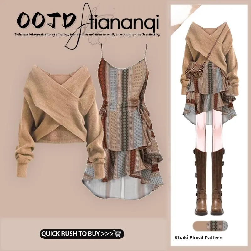 Spring 2026 Trendy Irregular Jacket Top Slim Fit Strap Dress Two Piece Set Elegant Style Polyester Fiber Long Sleeve V Neck
Spring 2026 Trendy Irregular Jacket Top Slim Fit Strap Dress Two Piece Set Elegant Style Polyester Fiber Long Sleeve V Neck