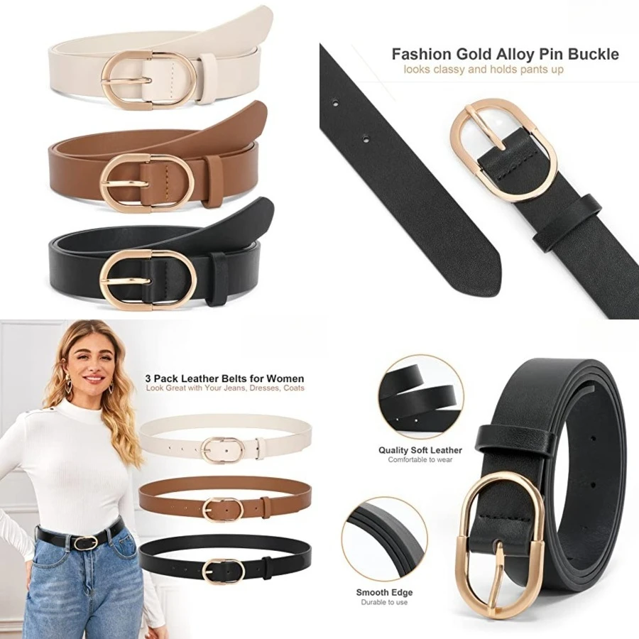 Women’s Leather Belts for Jeans Pants Fashion Ladies Belt with Gold Buckle, Fit Waist Size 32"-37", D-black+brown+beige
Women’s Leather Belts for Jeans Pants Fashion Ladies Belt with Gold Buckle, Fit Waist Size 32"-37", D-black+brown+beige