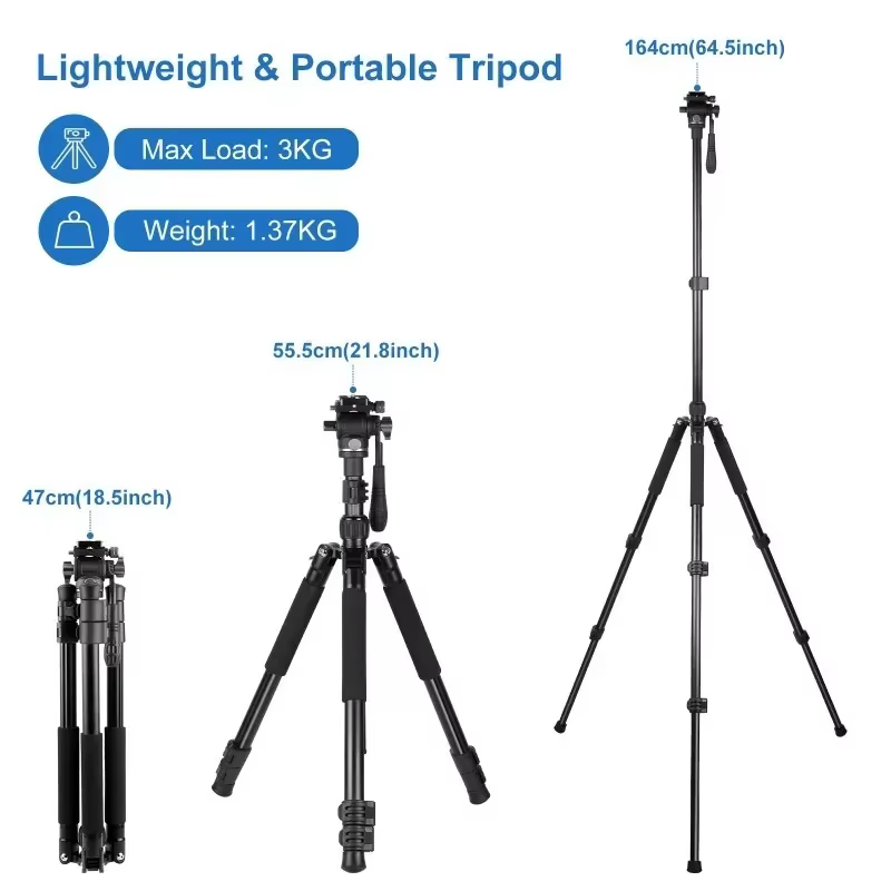 1.6m Reverse-Folding Professional Video Tripod with Fluid Drag Head for Canon Nikon Sony DSLR Cameras Tripod
1.6m Reverse-Folding Professional Video Tripod with Fluid Drag Head for Canon Nikon Sony DSLR Cameras Tripod