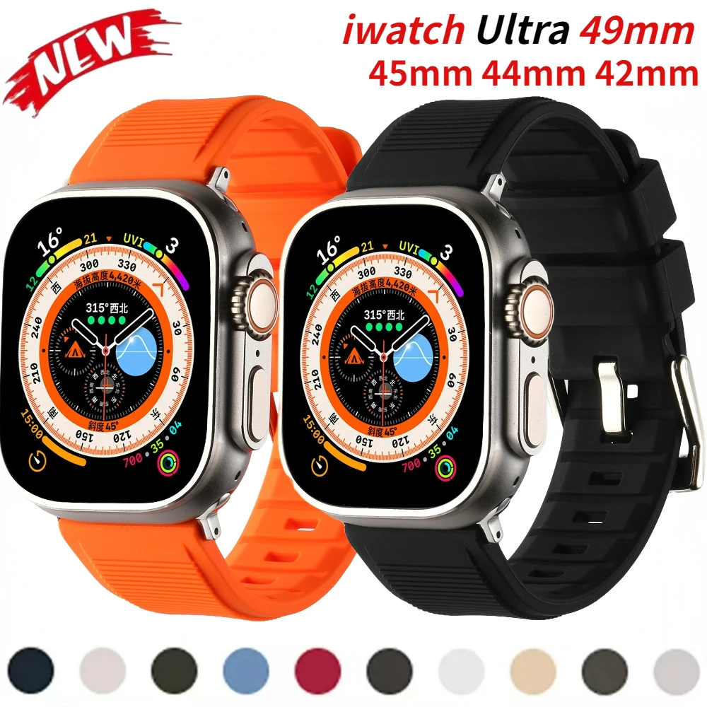 Silicone Strap For Apple Watch Band Ultra 49mm 45mm 44mm 42mm Rubber Sport Bracelet Wrist Strap for iWatch Series 8 7 6 5 4 3 SE
Silicone Strap For Apple Watch Band Ultra 49mm 45mm 44mm 42mm Rubber Sport Bracelet Wrist Strap for iWatch Series 8 7 6 5 4 3 SE