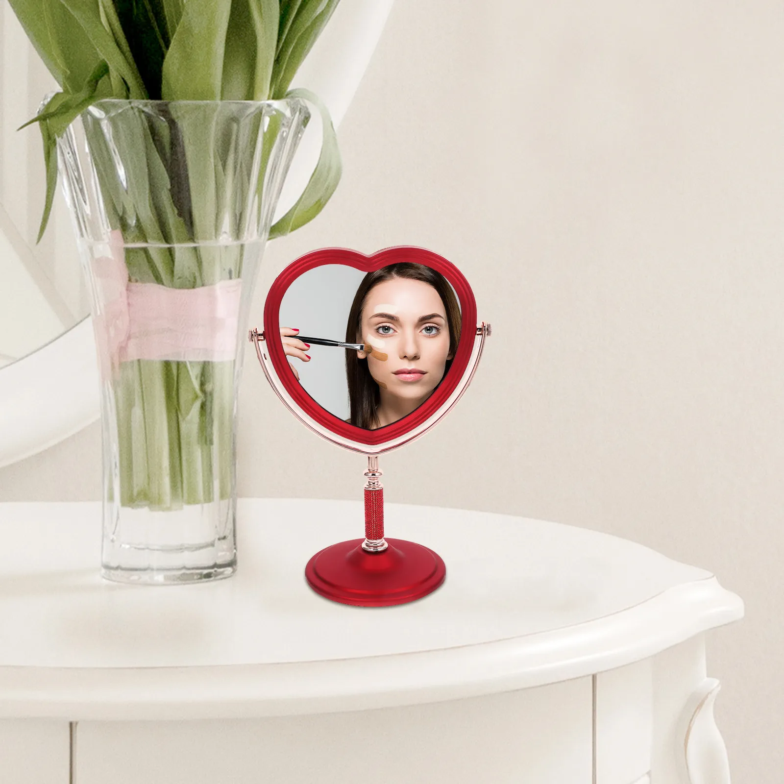 Decorative Heart Makeup Mirror Lightweight Flat Base for Easy Placement on Dresser Table Bathroom Or Office Aesthetic Vanity
Decorative Heart Makeup Mirror Lightweight Flat Base for Easy Placement on Dresser Table Bathroom Or Office Aesthetic Vanity