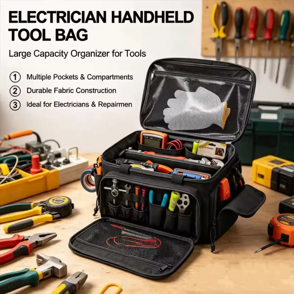Heavy-Duty Tool Bag, Water-Resistant Multi-Pocket Electrician Organizer
Heavy-Duty Tool Bag, Water-Resistant Multi-Pocket Electrician Organizer