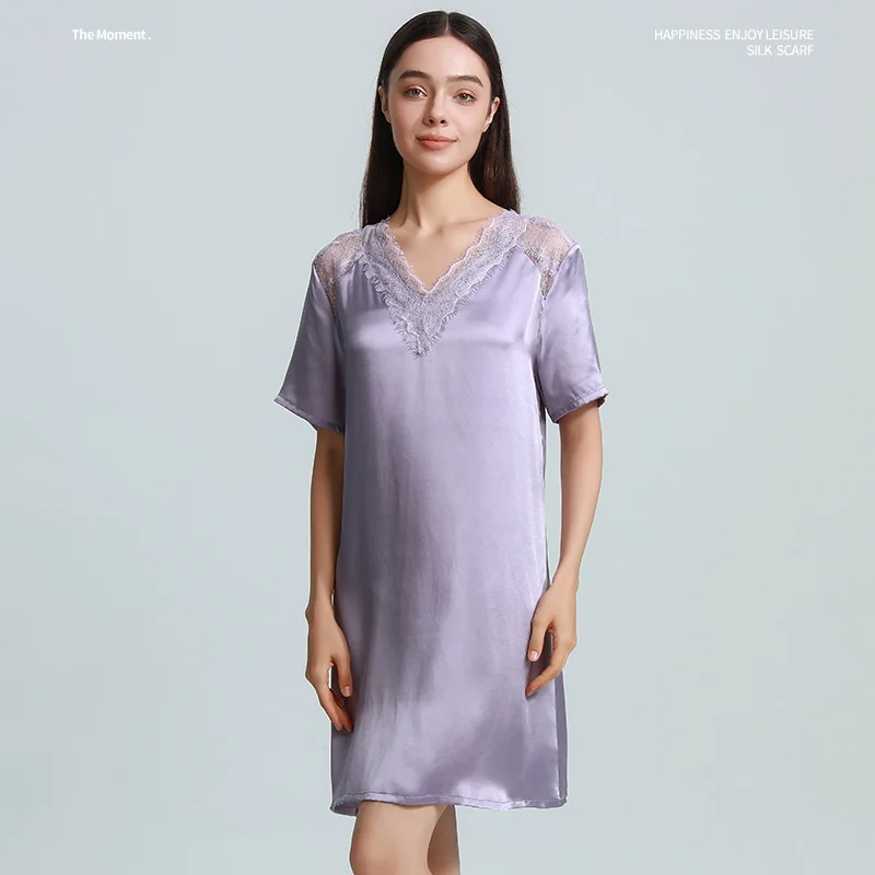 Ночные рубашки из 100% тутового шелка с короткими рукавами, сексуальное кружевное платье для сна с v-образным вырезом, женская летняя ночная рубашка из чистого шелка, удобная одежда для сна
Ночные рубашки из 100% тутового шелка с короткими рукавами, сексуальное кружевное платье для сна с v-образным вырезом, женская летняя ночная рубашка из чистого шелка, удобная одежда для сна