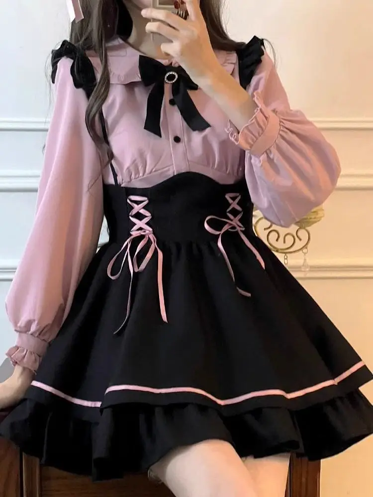 Sweet and Cute Pink Shirt Long Sleeved with Black Suspender Skirt Temperament Set for Spring and Autumn
Sweet and Cute Pink Shirt Long Sleeved with Black Suspender Skirt Temperament Set for Spring and Autumn
