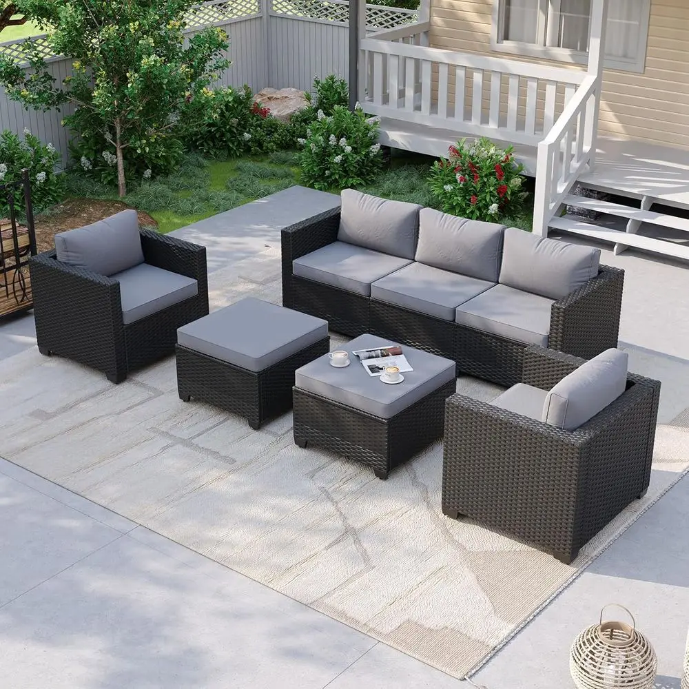 5-Piece Outdoor Wicker Sectional Sofa Set with Ottomans and Waterproof Cover for Grey Patio Furniture
5-Piece Outdoor Wicker Sectional Sofa Set with Ottomans and Waterproof Cover for Grey Patio Furniture