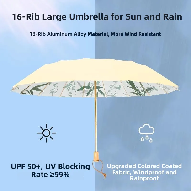 New Chinese Style 16 Ribs Umbrella Women's Rain Umbrella Sunshade mid Rain Type Portable Folding Umbrella Polyester Fabric
New Chinese Style 16 Ribs Umbrella Women's Rain Umbrella Sunshade mid Rain Type Portable Folding Umbrella Polyester Fabric