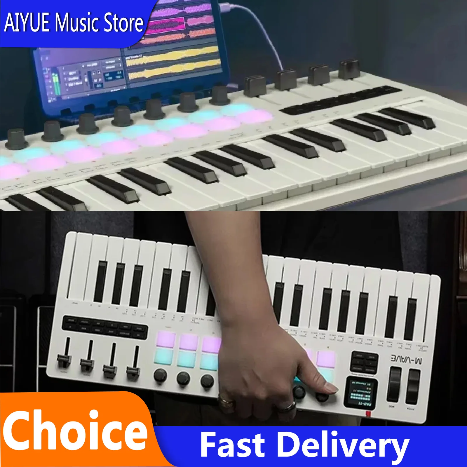 M-VAVE SMK-37 PRO Клавиатурный MIDI-контроллер на 37 клавиш для WINDOWS, MAC, IOS, Android Синтезатор со встроенным синт-модулем, 8 регуляторов + 4 16-канальных RGB-педи
M-VAVE SMK-37 PRO Клавиатурный MIDI-контроллер на 37 клавиш для WINDOWS, MAC, IOS, Android Синтезатор со встроенным синт-модулем, 8 регуляторов + 4 16-канальных RGB-педи