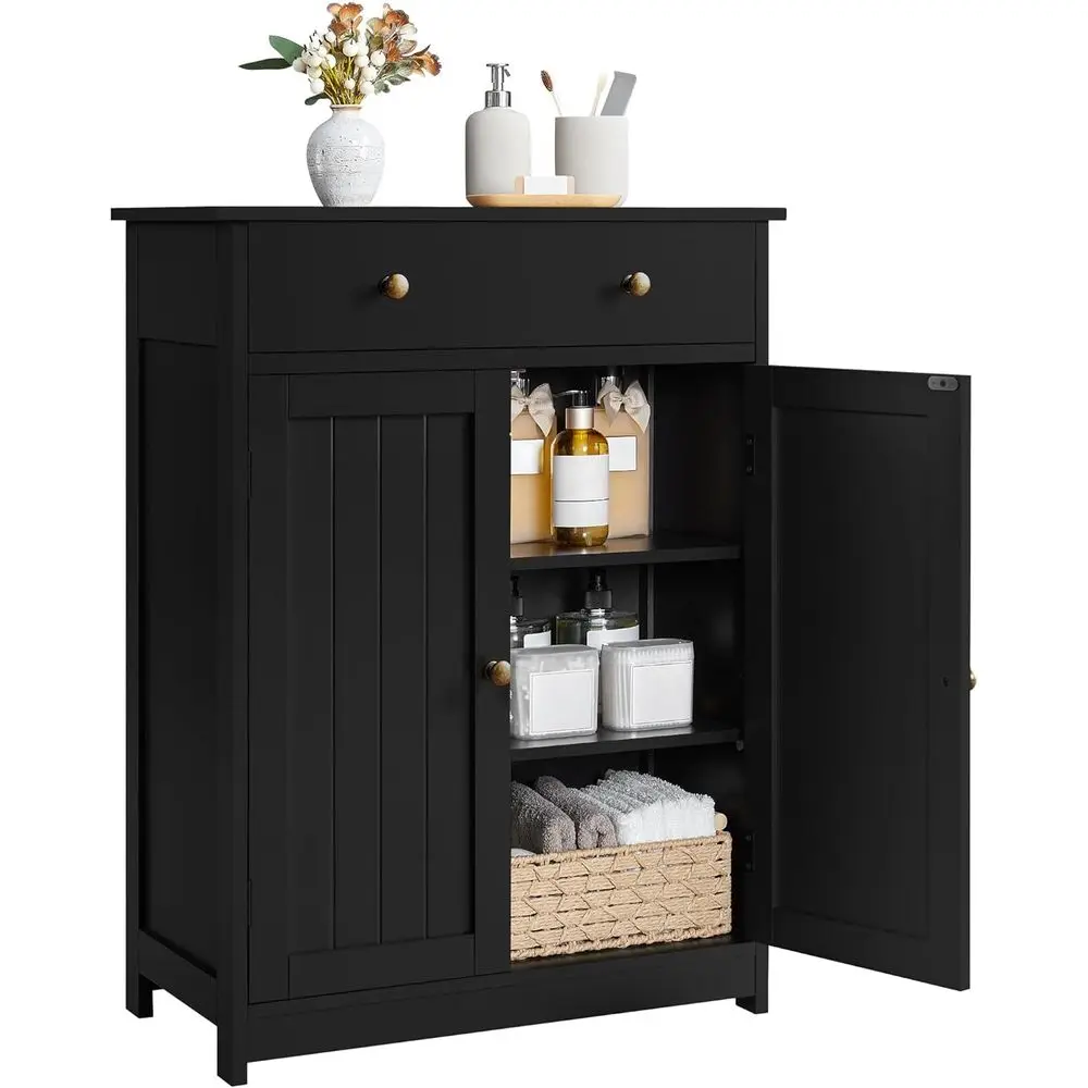 Space-Saving Black Wooden Storage Cabinet for Bathroom with 1 Drawer and 2 Doors
Space-Saving Black Wooden Storage Cabinet for Bathroom with 1 Drawer and 2 Doors