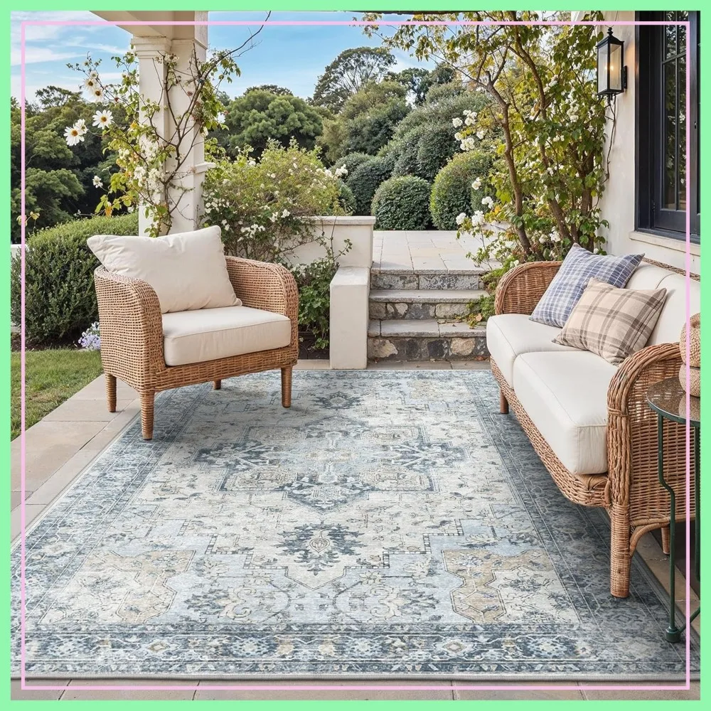 5x8 ft Waterproof Boho Area Rug, Easy Clean Non-Shedding for Patio Living Room Balcony Dining RV Deck Bedroom Camping, Blue
5x8 ft Waterproof Boho Area Rug, Easy Clean Non-Shedding for Patio Living Room Balcony Dining RV Deck Bedroom Camping, Blue