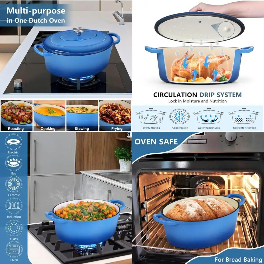 Чугунная эмалированная кастрюля (голландская печь), 7 кварт, синяя, с антипригарным покрытием, для запекания, тушения, жарки в духовке
Чугунная эмалированная кастрюля (голландская печь), 7 кварт, синяя, с антипригарным покрытием, для запекания, тушения, жарки в духовке