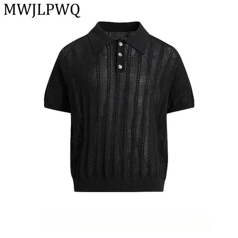 MWJLPWQ Men's Black Mesh Knit Polo Shirt Short Sleeve Hollow Out Casual Loose Breathable Tee Summer Y2K Streetwear Club 15573
MWJLPWQ Men's Black Mesh Knit Polo Shirt Short Sleeve Hollow Out Casual Loose Breathable Tee Summer Y2K Streetwear Club 15573