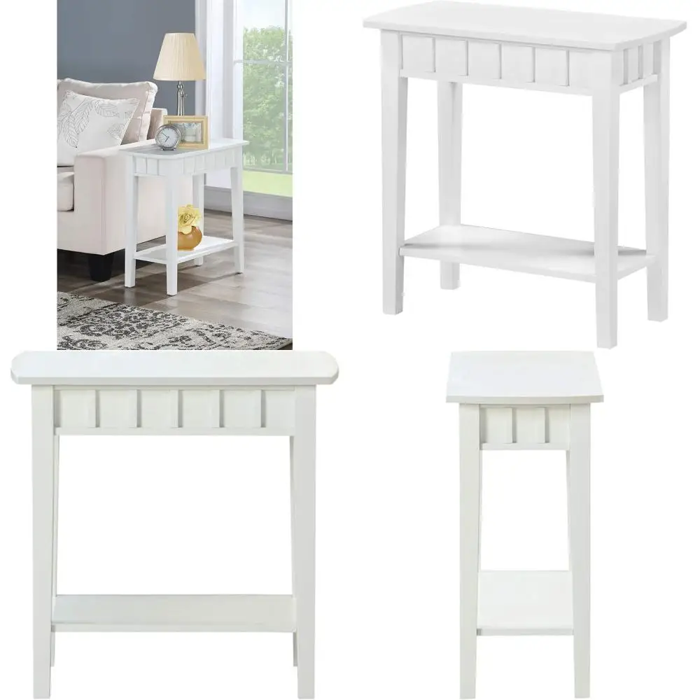 24 Modern Living Room Side Table with Shelf - Transitional Style Nightstand in White
24 Modern Living Room Side Table with Shelf - Transitional Style Nightstand in White