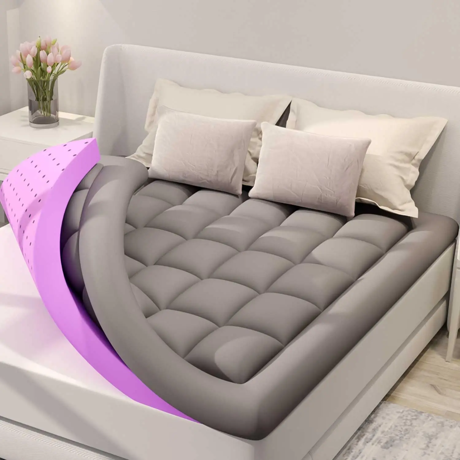 5 Inch Memory Foam Mattress Topper King Size, 2 Inch Gel Foam + 3 Inch Quilted Pillow Top Cover, Dark Gray
5 Inch Memory Foam Mattress Topper King Size, 2 Inch Gel Foam + 3 Inch Quilted Pillow Top Cover, Dark Gray