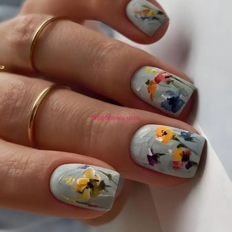 E0BC 24 шт. многоразовые накладные ногти с полным покрытием, короткие квадратные накладные ногти с цветами, пружинные ногти
E0BC 24 шт. многоразовые накладные ногти с полным покрытием, короткие квадратные накладные ногти с цветами, пружинные ногти