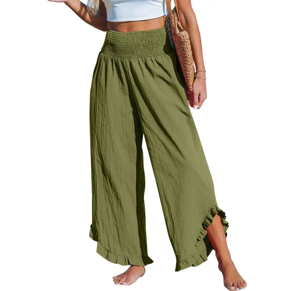 Loose Women Pants Wide Leg High Waist Ruffle Cuffs Long Pants Solid Color Breathable Beach Pants Summer
Loose Women Pants Wide Leg High Waist Ruffle Cuffs Long Pants Solid Color Breathable Beach Pants Summer