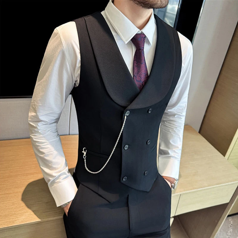 Высококачественный элегантный мужской костюм, жилет для свадьбы, жениха, металлическая цепочка, двубортный облегающий мужской жилет, деловые официальные мужские жилеты, куртка 
Высококачественный элегантный мужской костюм, жилет для свадьбы, жениха, металлическая цепочка, двубортный облегающий мужской жилет, деловые официальные мужские жилеты, куртка