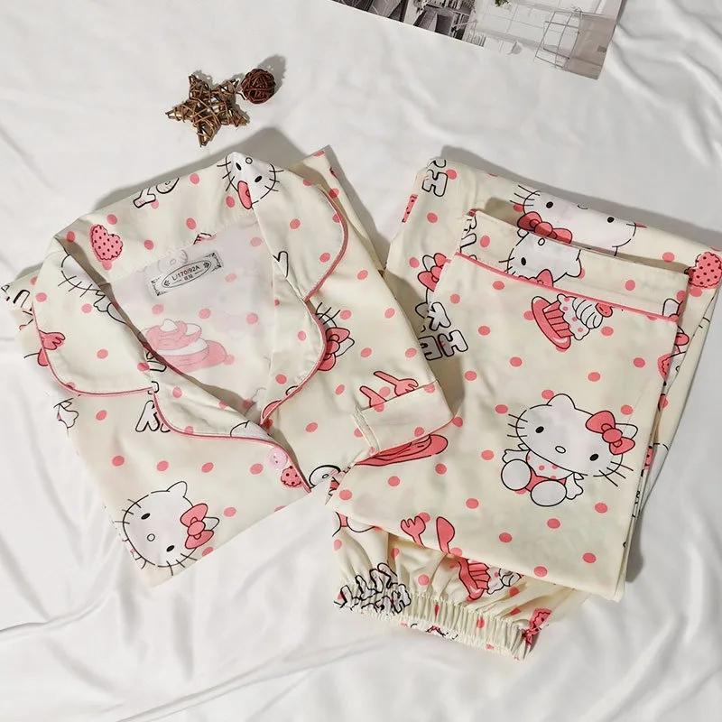 2pcs Hello Kitty Sleepwear Women Summer Sweet Girl Style Home Set Spring Autumn Short Sleeved Pants Women Accessories Wholesale
2pcs Hello Kitty Sleepwear Women Summer Sweet Girl Style Home Set Spring Autumn Short Sleeved Pants Women Accessories Wholesale