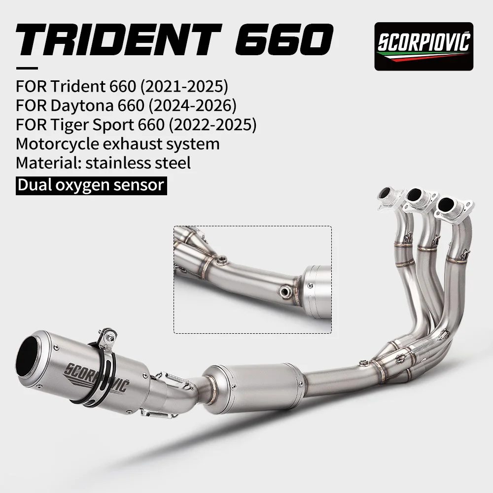 51mm Slip-On Front Link Pipe Exhaust System For Daytona 660 Trident 660 Tiger Sport 660 with Dual Oxygen Sensor
51mm Slip-On Front Link Pipe Exhaust System For Daytona 660 Trident 660 Tiger Sport 660 with Dual Oxygen Sensor