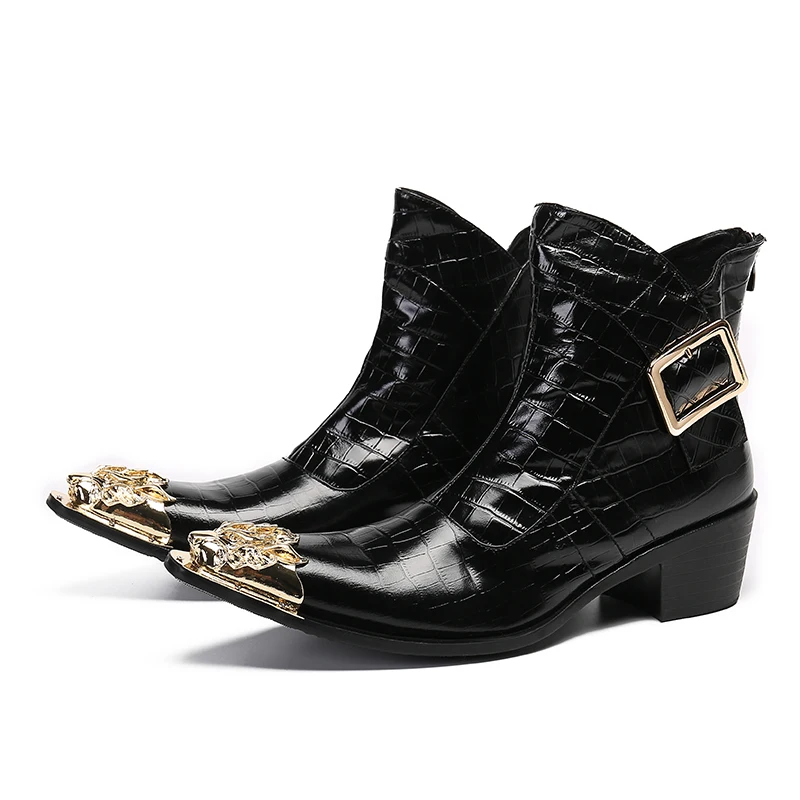 British Style Black Real Leather Metal Pointed Toe Chelsea Short Ankle Boot Men Business Formal Shoes Big Size Motorcycle Shoes
British Style Black Real Leather Metal Pointed Toe Chelsea Short Ankle Boot Men Business Formal Shoes Big Size Motorcycle Shoes