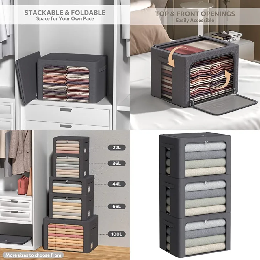 3Pack Stackable Clothes Storage Bins - Oxford Frame Storage Box Foldable Clothing Storage Container Organizer Set with Clear Wi
3Pack Stackable Clothes Storage Bins - Oxford Frame Storage Box Foldable Clothing Storage Container Organizer Set with Clear Wi