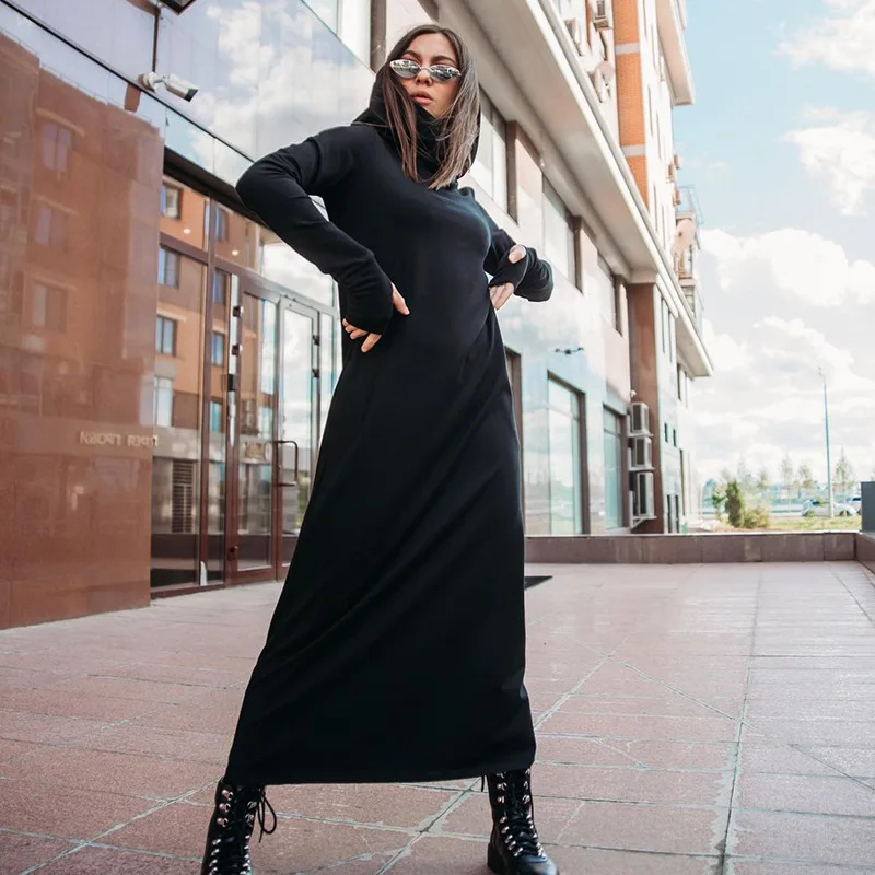 Sweater Temperament New Hooded Fashion Over The Knee Long Hooded Long Sleeve Casual Dress Women Loose Solid Color Knitted Dress
Sweater Temperament New Hooded Fashion Over The Knee Long Hooded Long Sleeve Casual Dress Women Loose Solid Color Knitted Dress