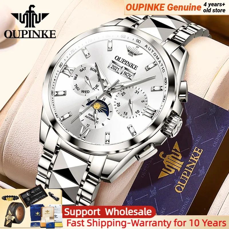 OUPINKE Men's Watches Multifunctional Calendar Moon Phase Waterproof Luminous Automatic Mechanical Wrist watch for Men Business
OUPINKE Men's Watches Multifunctional Calendar Moon Phase Waterproof Luminous Automatic Mechanical Wrist watch for Men Business