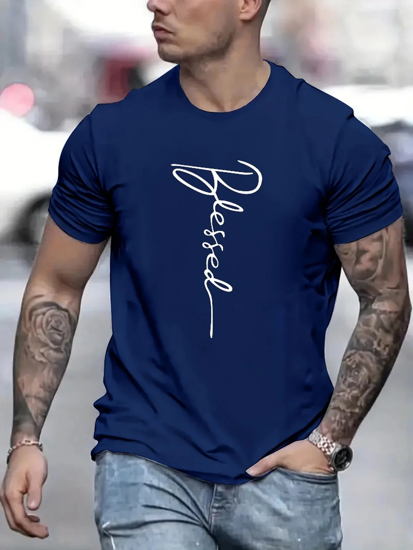 Men's 100% cotton summer loose fit oversized Blessed printed slim fit casual sports round neck short sleeved T-shirt top
Men's 100% cotton summer loose fit oversized Blessed printed slim fit casual sports round neck short sleeved T-shirt top