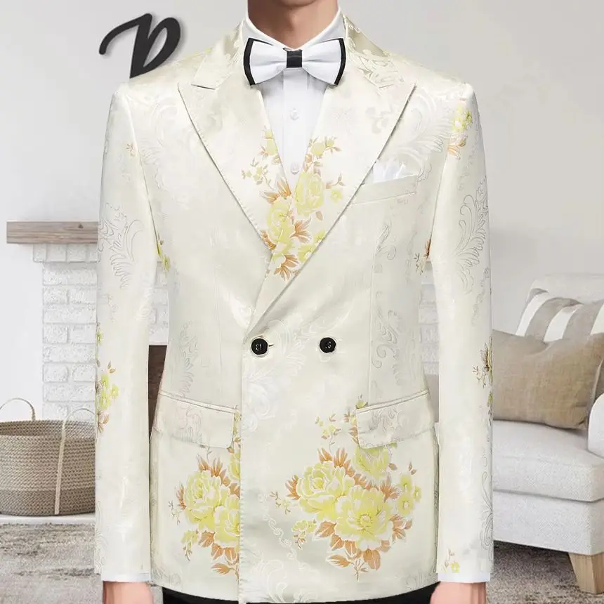 Gwenhwyfar 2025 New Luxury Party Tuxedos Men's Gold Peony Cream Wedding Suits 3 Pieces Double Breasted Blazer Slim Fit Waistcoat
Gwenhwyfar 2025 New Luxury Party Tuxedos Men's Gold Peony Cream Wedding Suits 3 Pieces Double Breasted Blazer Slim Fit Waistcoat