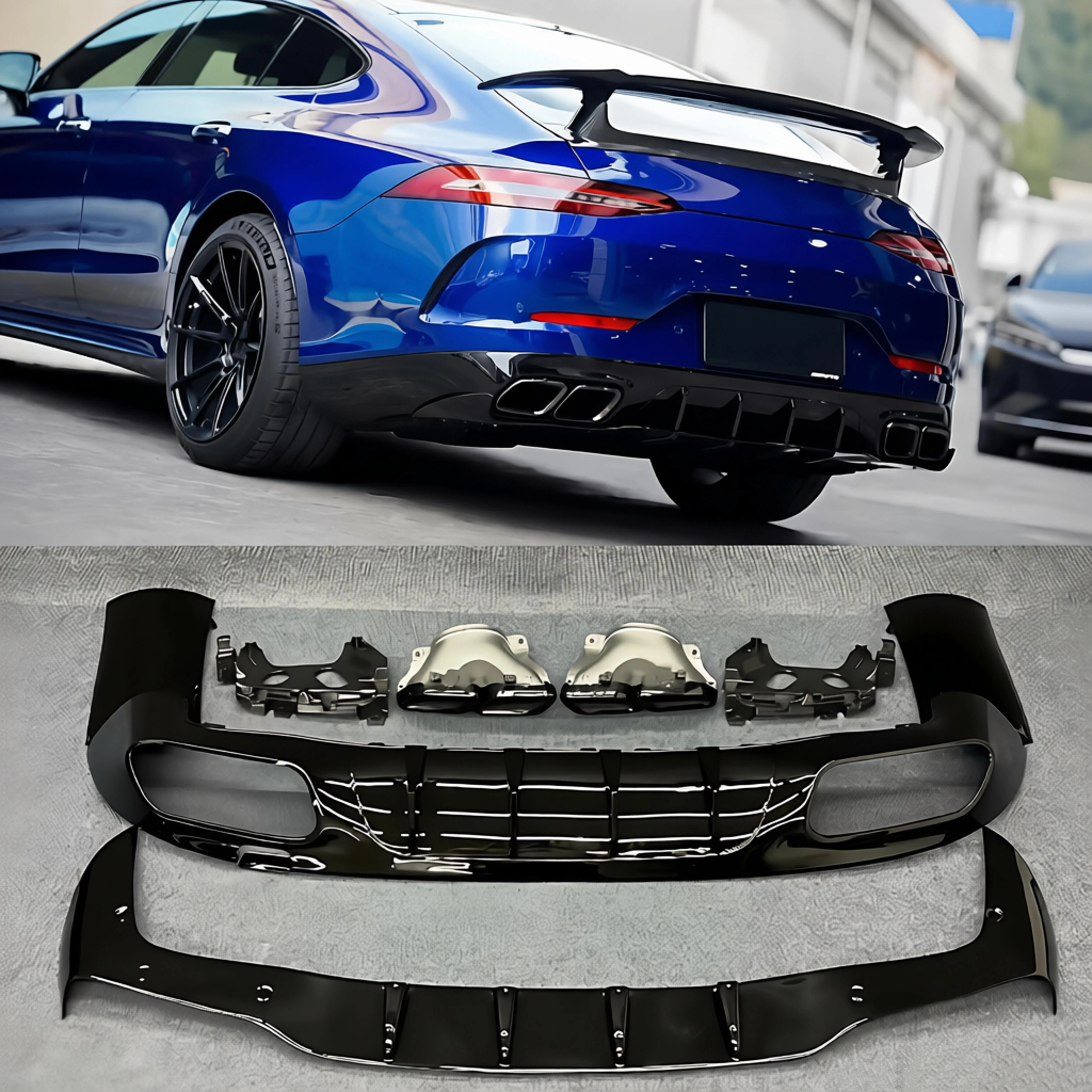 Диффузор с выхлопной трубой для Mercedes Benz AMG GT50 GT53, модифицированный в стиле GT63S, задний спойлер, комплект обвеса.
Диффузор с выхлопной трубой для Mercedes Benz AMG GT50 GT53, модифицированный в стиле GT63S, задний спойлер, комплект обвеса.