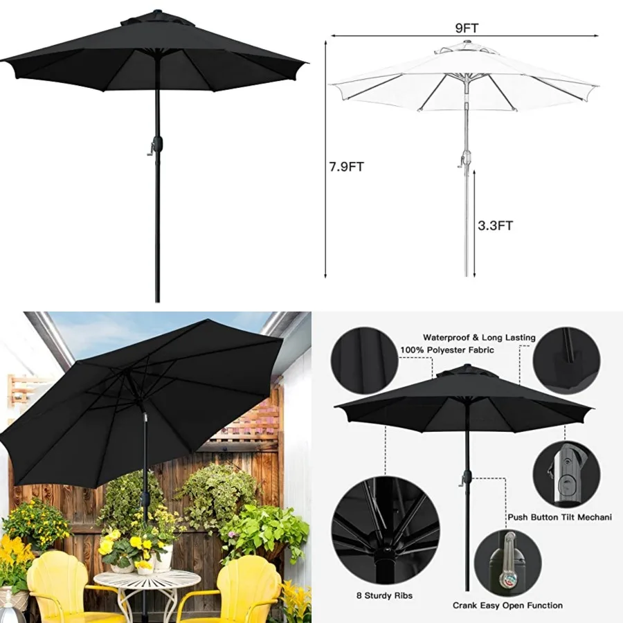 9' Patio Umbrella Outdoor Table Umbrella with 8 Sturdy Ribs
9' Patio Umbrella Outdoor Table Umbrella with 8 Sturdy Ribs