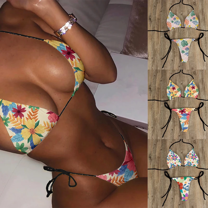 Flower Printed Sexy Women Summer Swimwear Bikini Set Bra Tie Side G-String Thong Beach Suit Swimsuit Hawaiian Style Bathing Suit
Flower Printed Sexy Women Summer Swimwear Bikini Set Bra Tie Side G-String Thong Beach Suit Swimsuit Hawaiian Style Bathing Suit