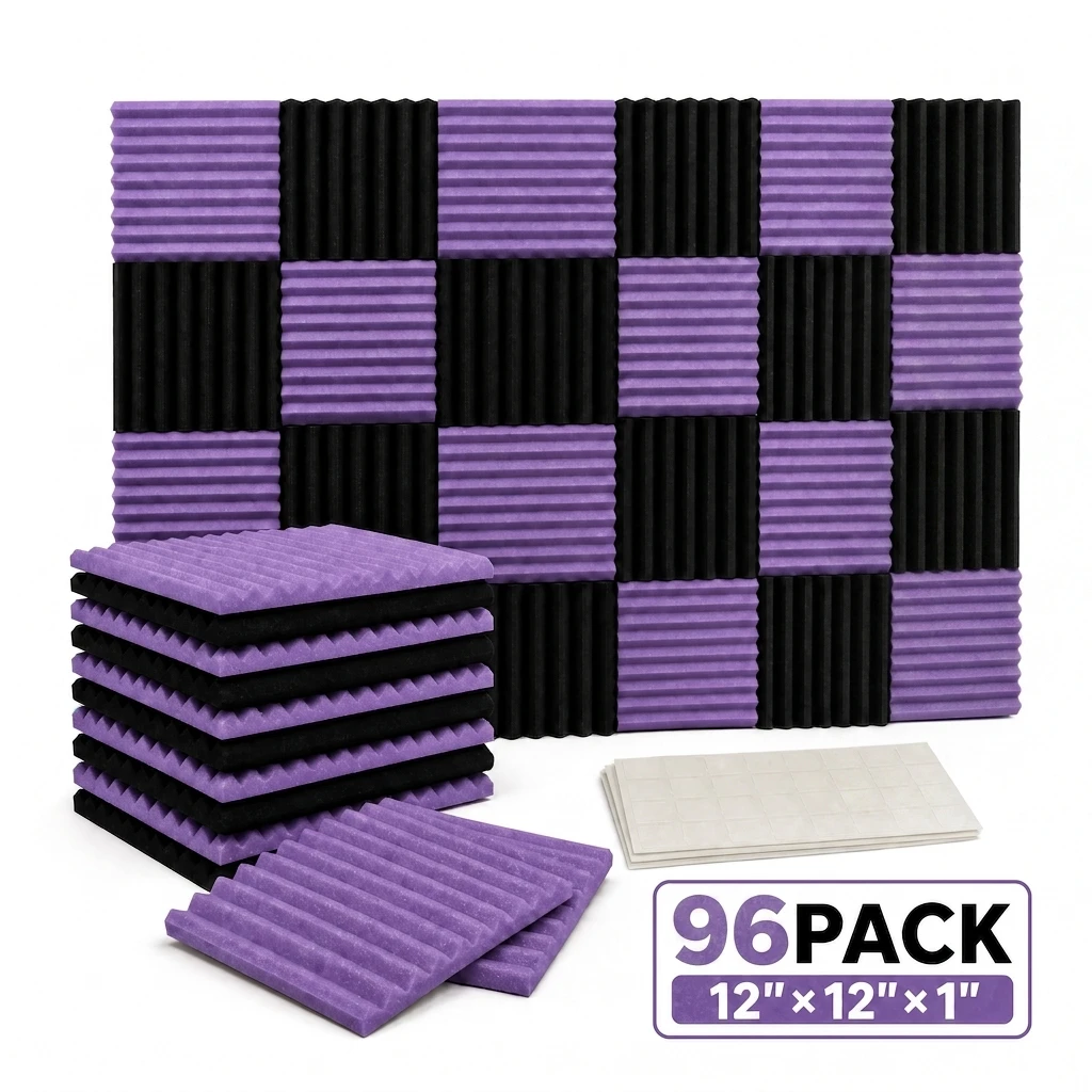 96 Pack Sound Proof Foam Panels for Walls, 1 X 12 X 12 Inches Acoustic Foam Panels, High Density Acoustic Panels Sound Absorbing, Noise Cancelling Studio Wedges(Black and purple)
96 Pack Sound Proof Foam Panels for Walls, 1 X 12 X 12 Inches Acoustic Foam Panels, High Density Acoustic Panels Sound Absorbing, Noise Cancelling Studio Wedges(Black and purple)