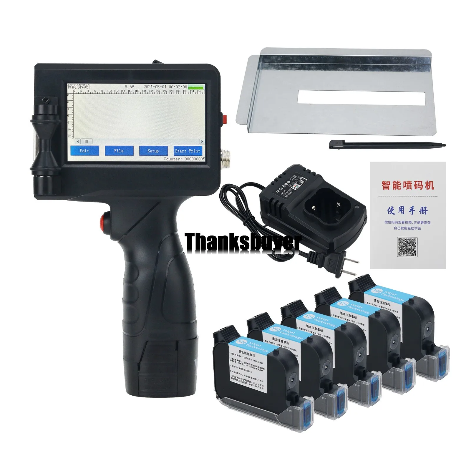 600DPI 12.7MM/0.5" Handheld Inkjet Printer Touch Screen w/5 Original Cartridges
600DPI 12.7MM/0.5" Handheld Inkjet Printer Touch Screen w/5 Original Cartridges