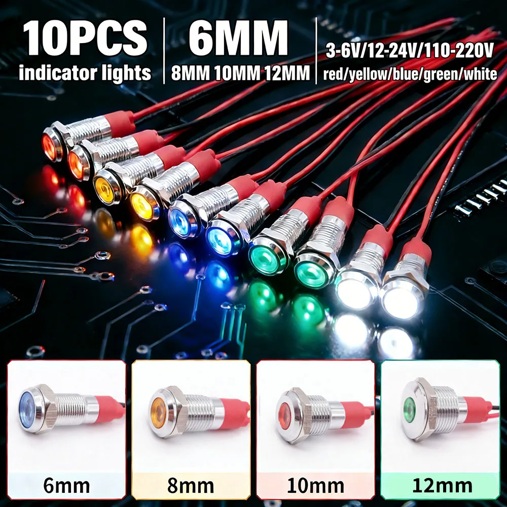 10pcs LED Metal Indicator Light Signal Lamp Light 6mm 8mm 10mm 12mm With Wire 3V 5V 6V 12V 24V 220V Red/Yellow/Blue/Green/White
10pcs LED Metal Indicator Light Signal Lamp Light 6mm 8mm 10mm 12mm With Wire 3V 5V 6V 12V 24V 220V Red/Yellow/Blue/Green/White