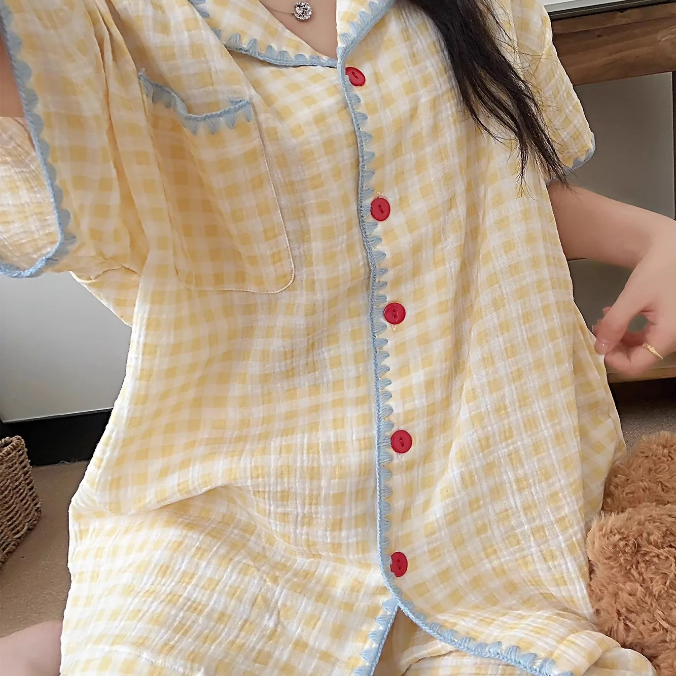 Summer Cute Color Clashing Plaid Pajamas Women's Summer 2025 New Short-Sleeved Set Teenage Students Cute Pajamas Homewear
Summer Cute Color Clashing Plaid Pajamas Women's Summer 2025 New Short-Sleeved Set Teenage Students Cute Pajamas Homewear