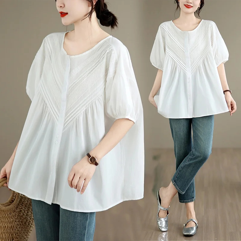 Women's plus Size Shirt Summer New Style Patchwork Short Sleeve Loose Vintage Blouse Outerwear Top Shoulder Width Regular
Women's plus Size Shirt Summer New Style Patchwork Short Sleeve Loose Vintage Blouse Outerwear Top Shoulder Width Regular