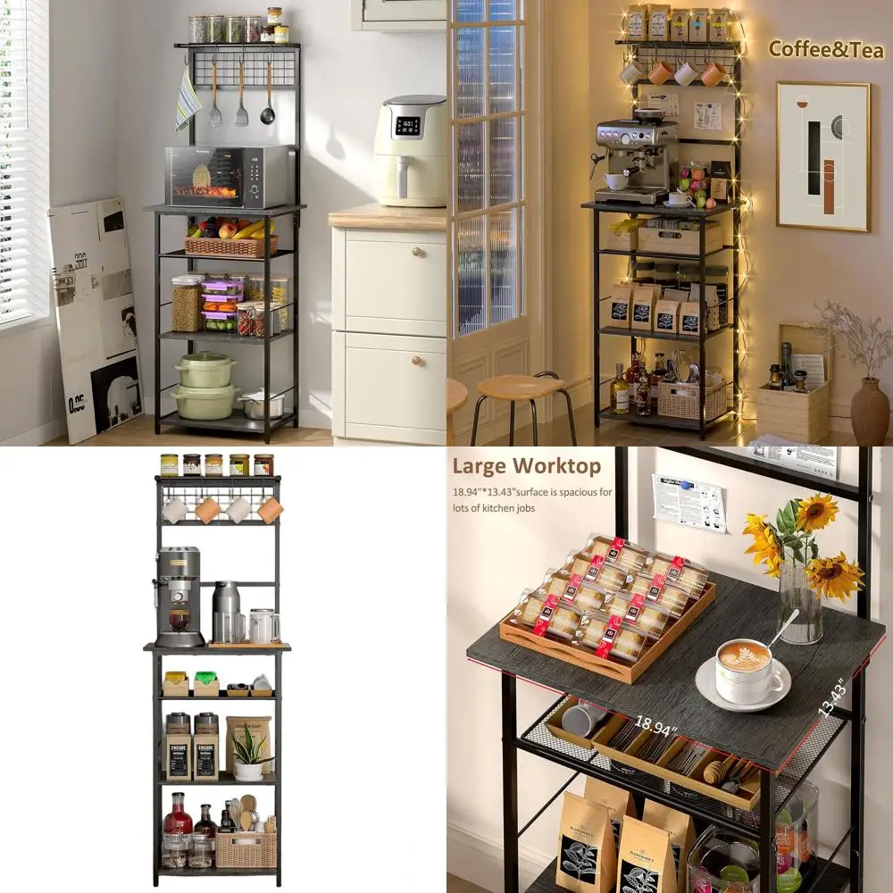 5-уровневая кофейная станция, кухонная подставка с 4 S-образными крючками, компактный дизайн, подходит для небольших помещений, полка для выпечки, идеально подходит для
5-уровневая кофейная станция, кухонная подставка с 4 S-образными крючками, компактный дизайн, подходит для небольших помещений, полка для выпечки, идеально подходит для