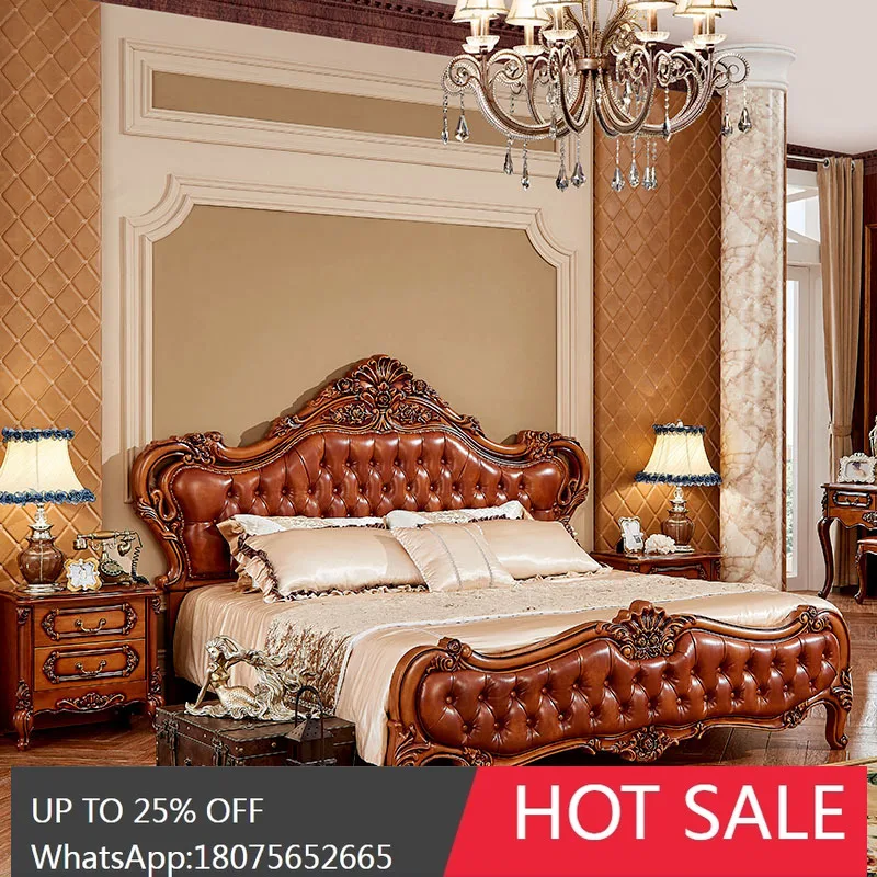 HLZ European Style Genuine Leather Solid Wood Bed 1.8m Dark Luxury Carved Master Bedroom Double Bed 
HLZ European Style Genuine Leather Solid Wood Bed 1.8m Dark Luxury Carved Master Bedroom Double Bed
