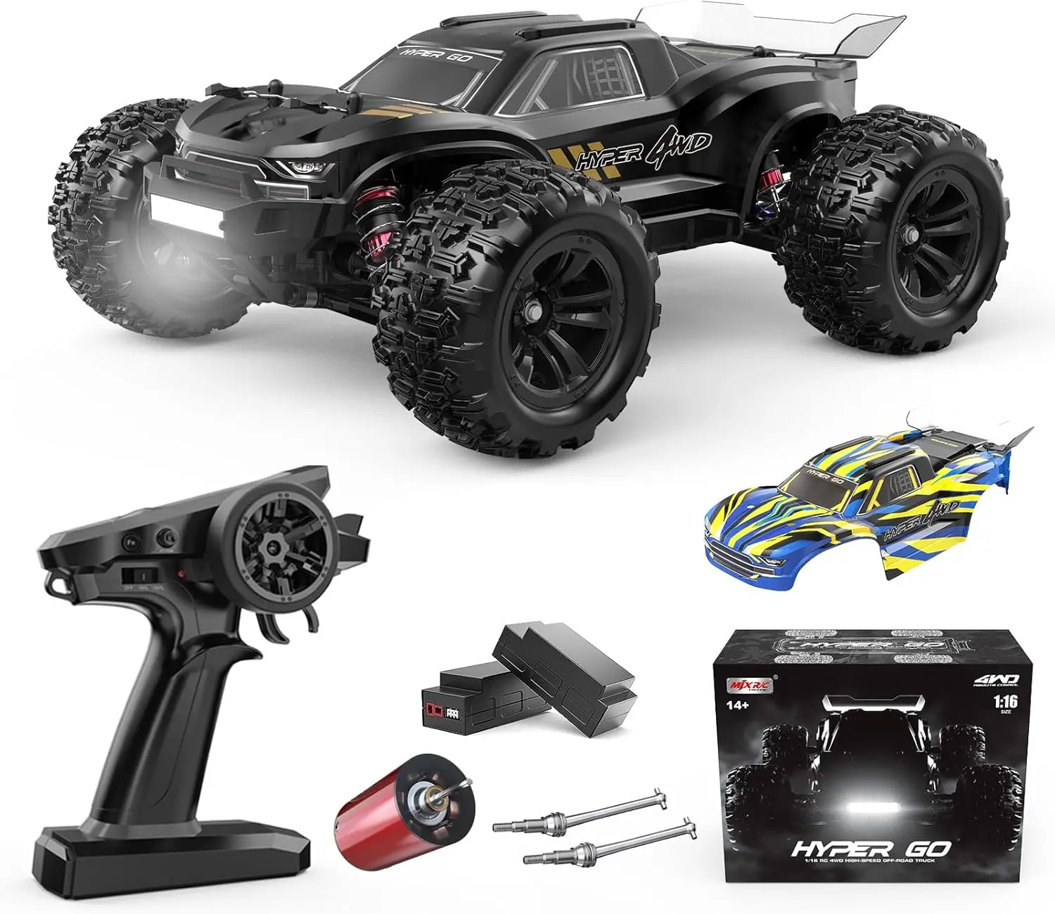 1/16 RC Car 42mph Brushless High Speed 4X4 Off-Road Truck, 2 Batteries for Adult, Compatible with 3S Lipo
1/16 RC Car 42mph Brushless High Speed 4X4 Off-Road Truck, 2 Batteries for Adult, Compatible with 3S Lipo