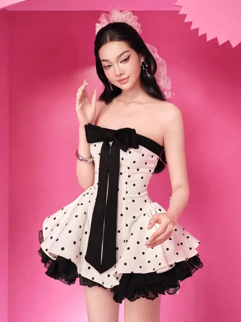 Women Sexy Strapless Backless Polka Dot Bow A Line Dress Party Birthday Evening Ball Gowns Nightclub Show Wear Fashion Vestido
Women Sexy Strapless Backless Polka Dot Bow A Line Dress Party Birthday Evening Ball Gowns Nightclub Show Wear Fashion Vestido