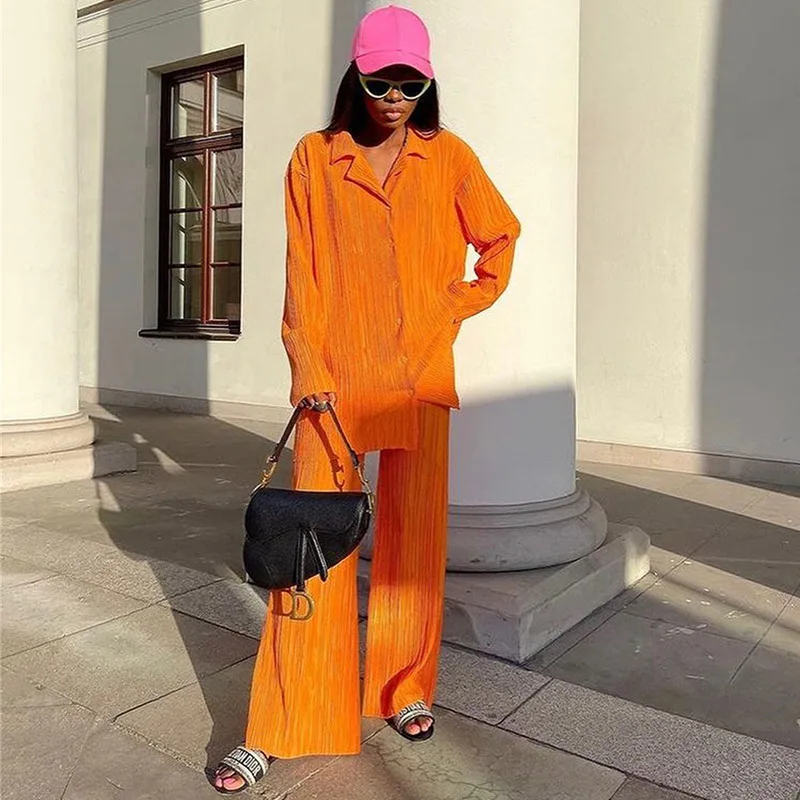 2 Pieces Pants Sets Women's Suit Outfits Spring Summer Long Sleeve Turn Down Collar Pleated Shirts Tops Chic Elegant Clothing
2 Pieces Pants Sets Women's Suit Outfits Spring Summer Long Sleeve Turn Down Collar Pleated Shirts Tops Chic Elegant Clothing