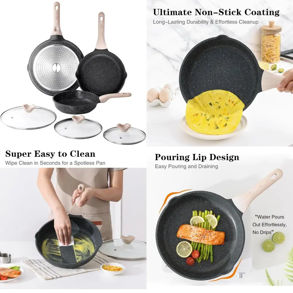 3-Piece Nonstick Induction Cookware Set with Lids - Healthy Skillet Pan Set for Cooking, Stay-Cool Handles, Compatible with All
3-Piece Nonstick Induction Cookware Set with Lids - Healthy Skillet Pan Set for Cooking, Stay-Cool Handles, Compatible with All