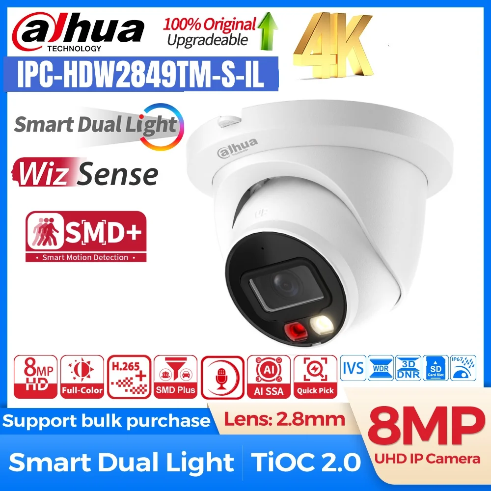 Dahua 8MP 4K Wizsense IP Camera IPC-HDW2849TM-S-IL Smart Hybrid light Built-in microphone outdoor IP67 Home Business
Dahua 8MP 4K Wizsense IP Camera IPC-HDW2849TM-S-IL Smart Hybrid light Built-in microphone outdoor IP67 Home Business