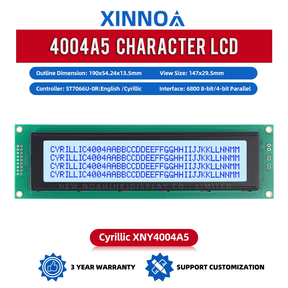 Cyrillic Gray Film Blue Letters 4004A5 190*54*13.1MM 4X40 4004 18PIN Character LCD Module LED Backlight With Built-In ST7066
Cyrillic Gray Film Blue Letters 4004A5 190*54*13.1MM 4X40 4004 18PIN Character LCD Module LED Backlight With Built-In ST7066