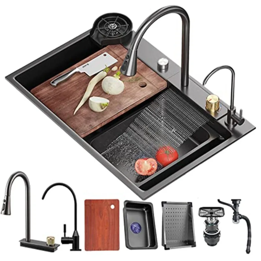 Kitchen Sink Flying rain Waterfall Stainless Steel Undermount Kitchen Sink Drop In Kitchen Sink Single Bowl, With Pull-Out Fauc
Kitchen Sink Flying rain Waterfall Stainless Steel Undermount Kitchen Sink Drop In Kitchen Sink Single Bowl, With Pull-Out Fauc