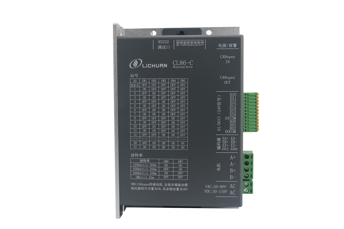 CL86-C функция Canopen 2-фазный шаговый драйвер с замкнутым контуром DC30V ~ 110V/AC20V ~ 80V для серводвигателя Nema24 Nema34
CL86-C функция Canopen 2-фазный шаговый драйвер с замкнутым контуром DC30V ~ 110V/AC20V ~ 80V для серводвигателя Nema24 Nema34