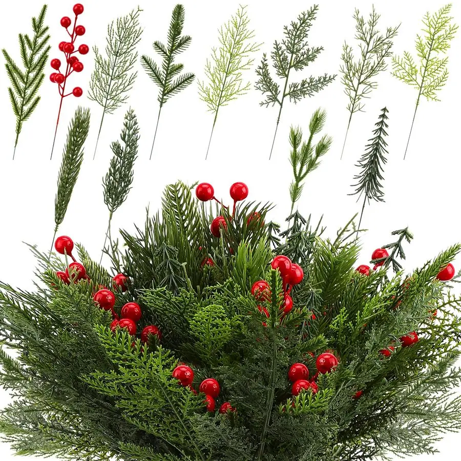 100 Pcs Artificial Pine Needles Christmas Greenery with Red Berry Christmas Floral Picks Artificial Greenery Pine Picks for DIY
100 Pcs Artificial Pine Needles Christmas Greenery with Red Berry Christmas Floral Picks Artificial Greenery Pine Picks for DIY
